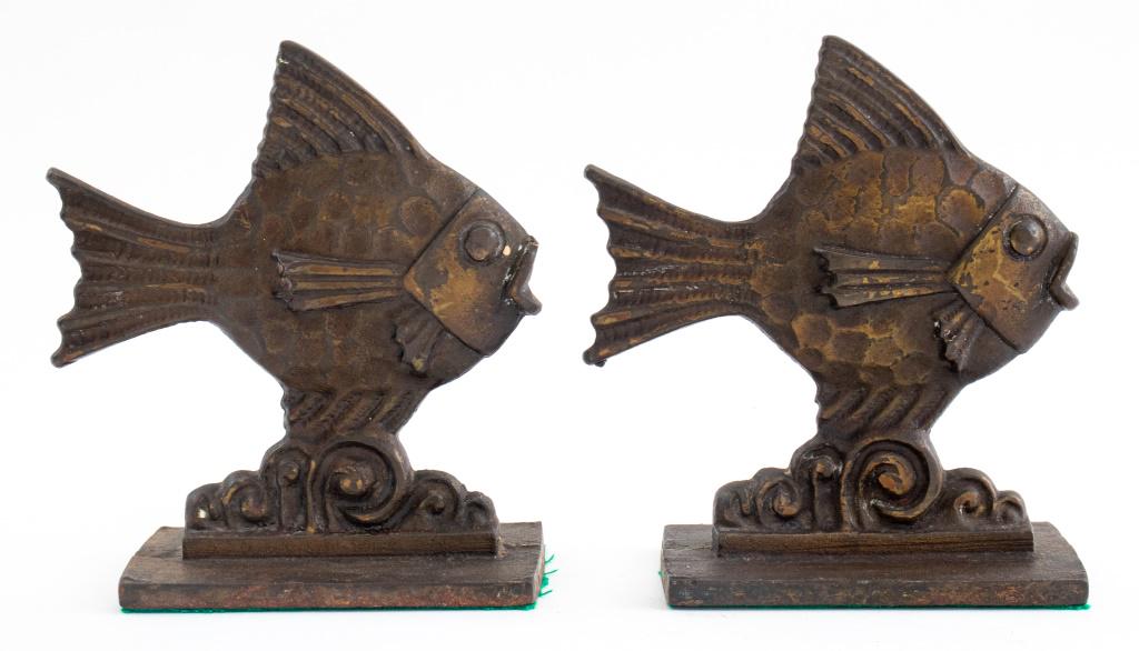 Art Deco Fish Patinated Bronze Book End, Pair (1 of 9)