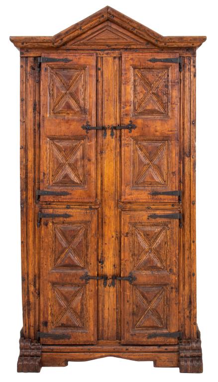 Spanish Gothic Revival Four Door Oak Tall Cabinet (1 of 9)