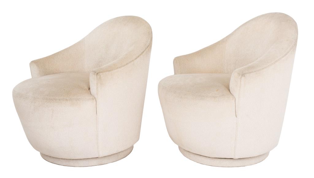 Milo Baughman Style Upholstered Swivel Chairs, 2 (1 of 7)