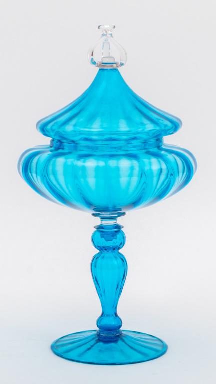 Italian Murano Turquoise Glass Lidded Compote (1 of 8)