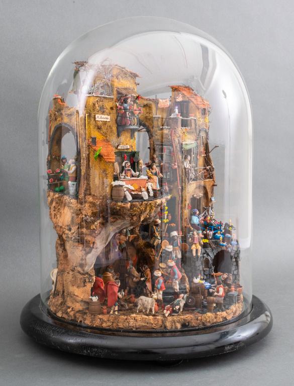 Neapolitan Christmas Presepio / Nativity Scene: Neapolitan Christmas presepio / Nativity scene, a tradition from Naples in Southern Italy, depicts a busy Neapolitan street teeming with shops, like a pizzeria or a fruit stall, and people, with the H
