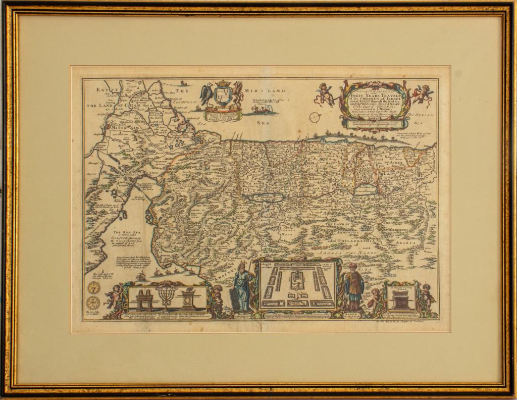 Joseph Moxon Holy Land Color Engraving, 17th C. (1 of 7)