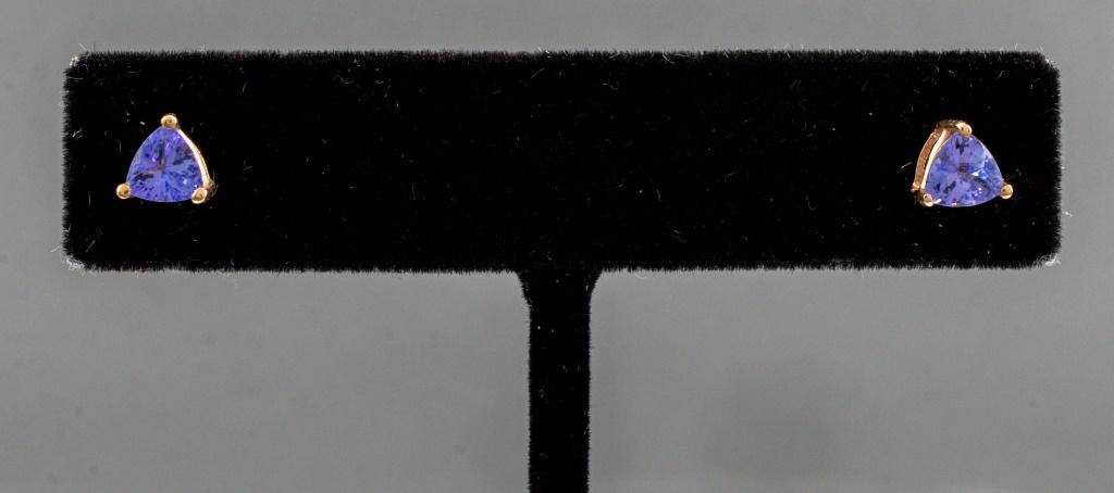 Pair of 14K Yellow Gold Tanzanite Earrings (1 of 7)