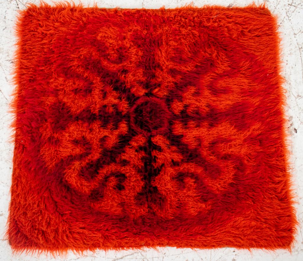 Scandinavian Orange Rya Rug, 24" x 26" (1 of 6)
