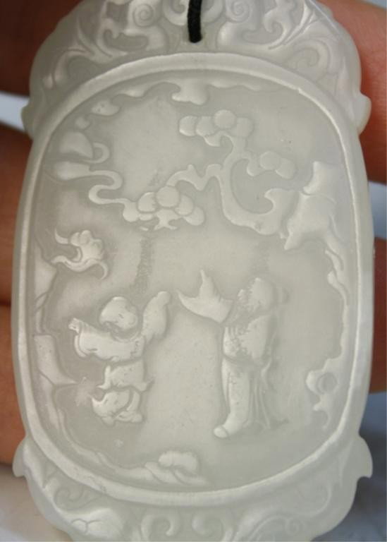 Chinese Carved Jade Pendant with Figures - 8