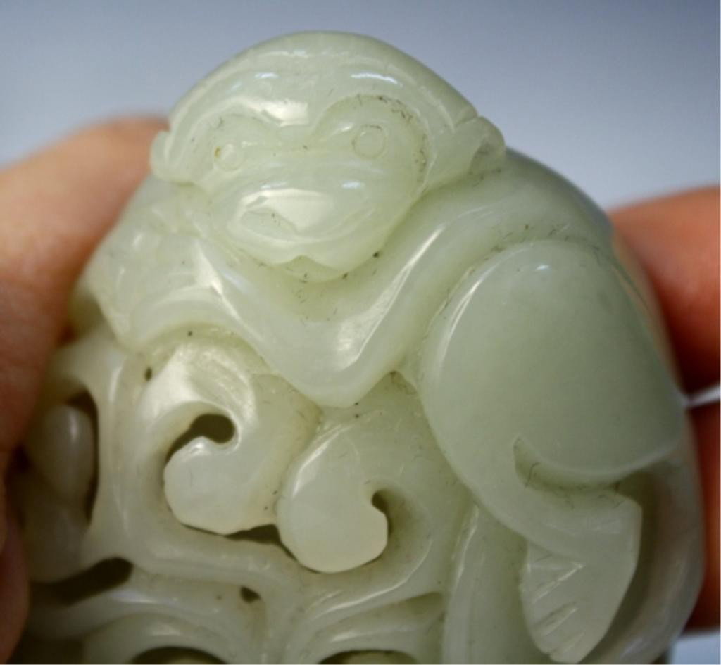Chinese Jade Carving w/ Openwork & Monkey - 8