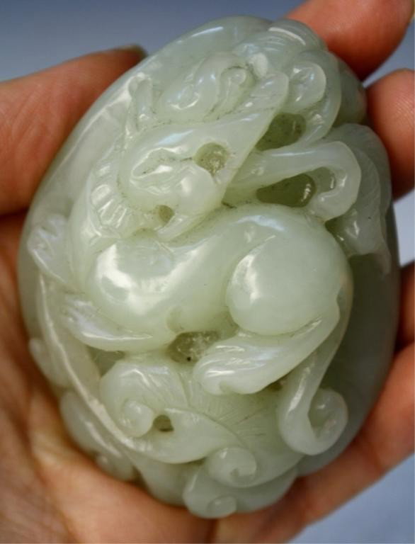 Chinese Jade Carving of Creature & Mushrooms