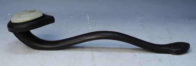 Chinese Zitan Ruyi Scepter with White Jade Inlay - 3