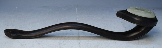 Chinese Zitan Ruyi Scepter with White Jade Inlay - 5