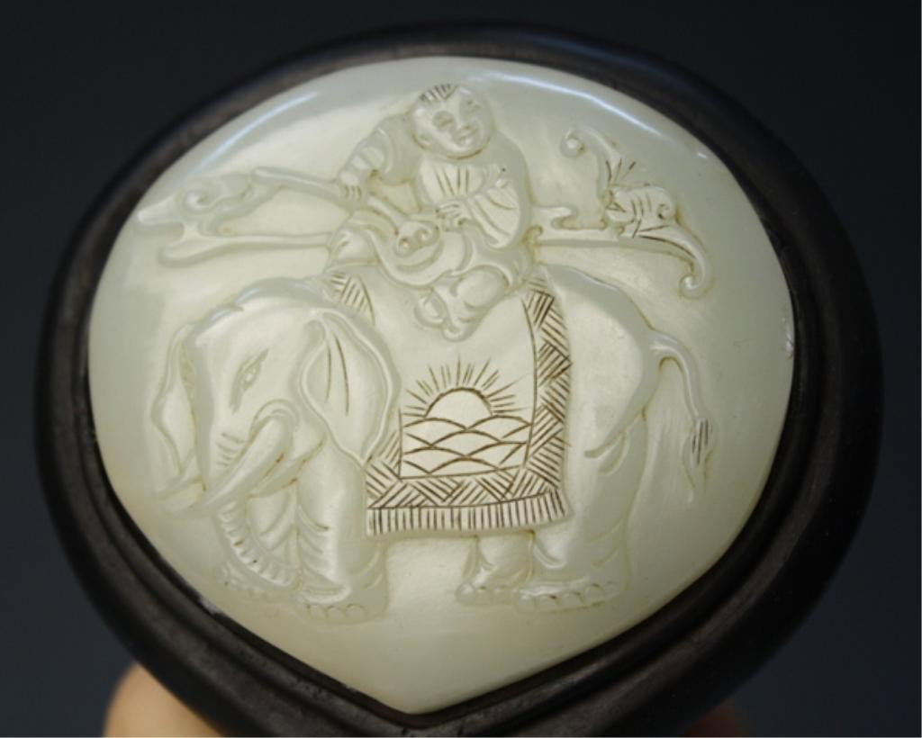 Chinese Zitan Ruyi Scepter with White Jade Inlay - 8