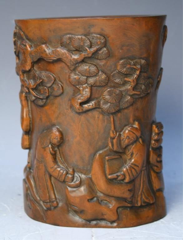 Chinese Carved Boxwood Brushpot