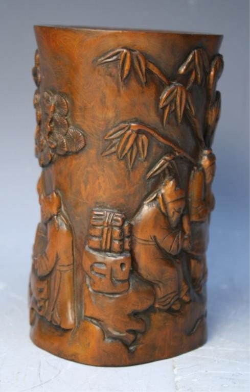 Chinese Carved Boxwood Brushpot - 2
