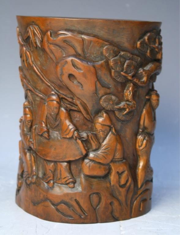Chinese Carved Boxwood Brushpot - 3