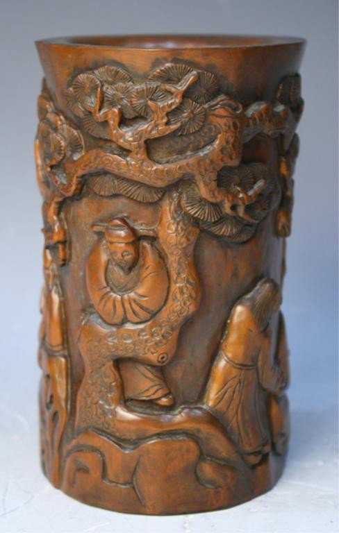 Chinese Carved Boxwood Brushpot - 4