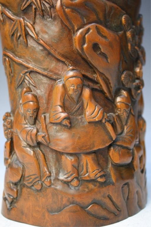 Chinese Carved Boxwood Brushpot - 8