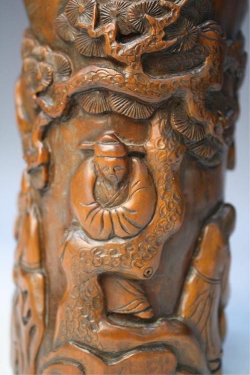 Chinese Carved Boxwood Brushpot - 9