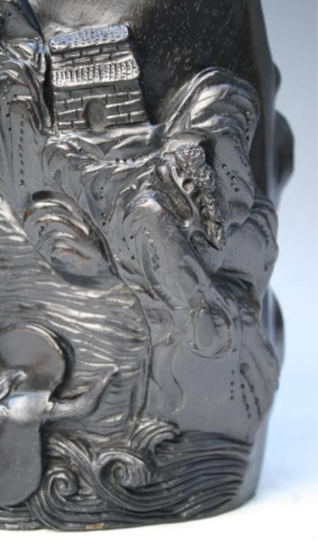 Chinese Carved Zitan Brushpot w/ Figural Scene - 7