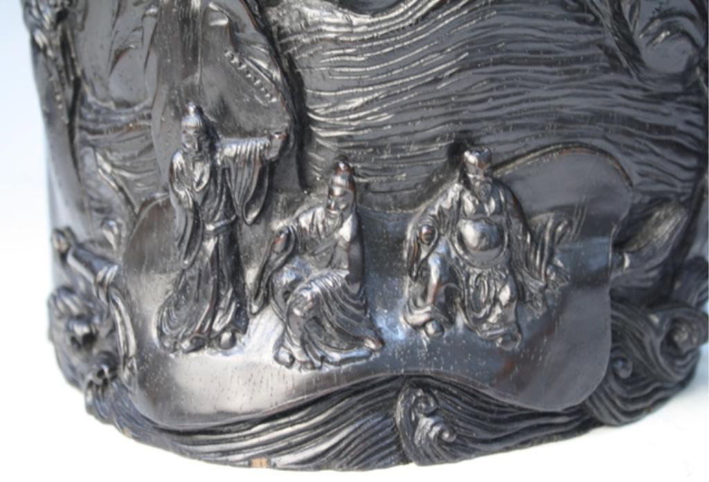 Chinese Carved Zitan Brushpot w/ Figural Scene - 8
