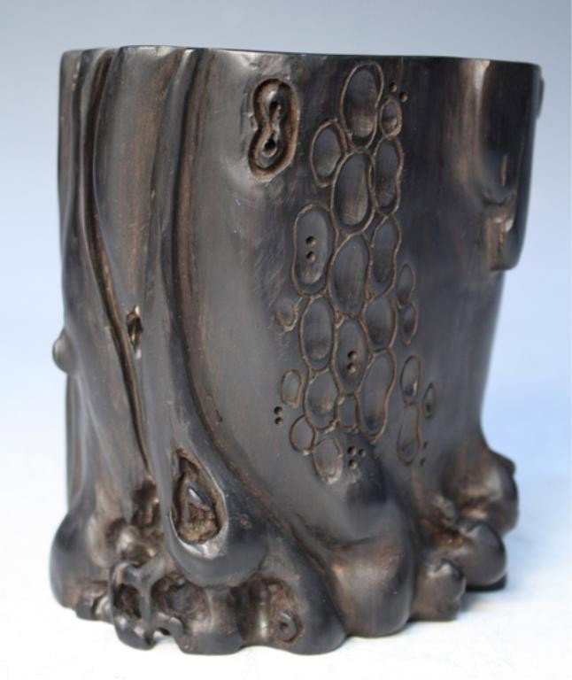 Chinese Carved Zitan Brushpot - 2