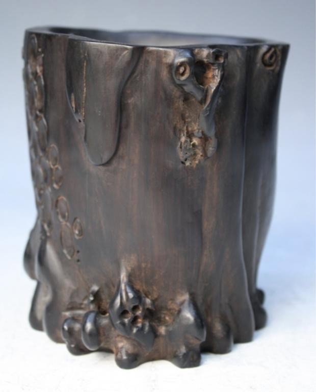 Chinese Carved Zitan Brushpot - 3