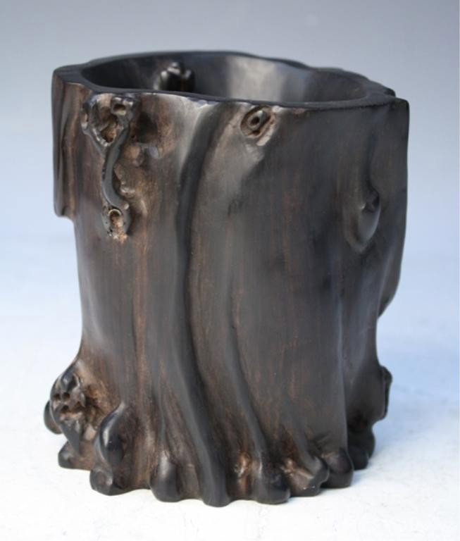 Chinese Carved Zitan Brushpot - 5