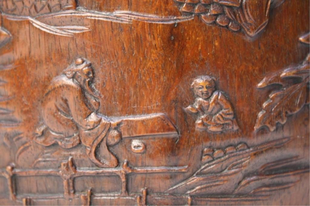 Chinese Carved Wood Brushpot w/ Figural Landscape - 9