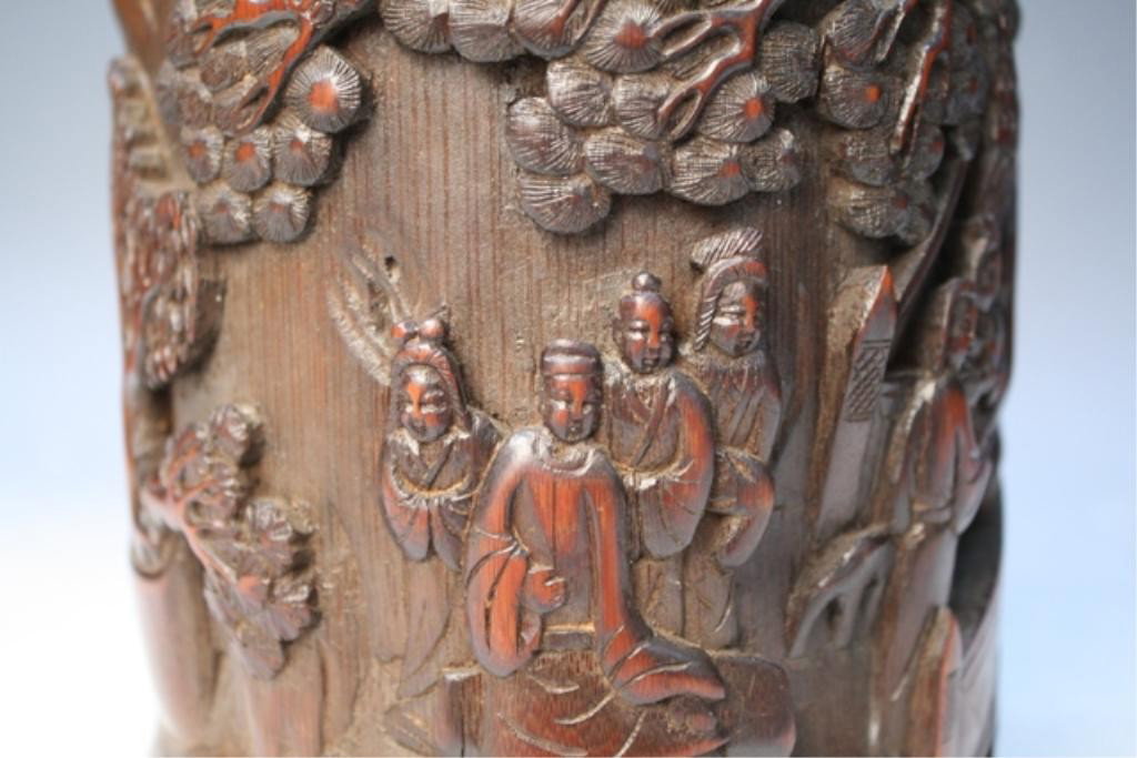 Chinese Carved Bamboo Brushpot w/ Figural Scene - 10