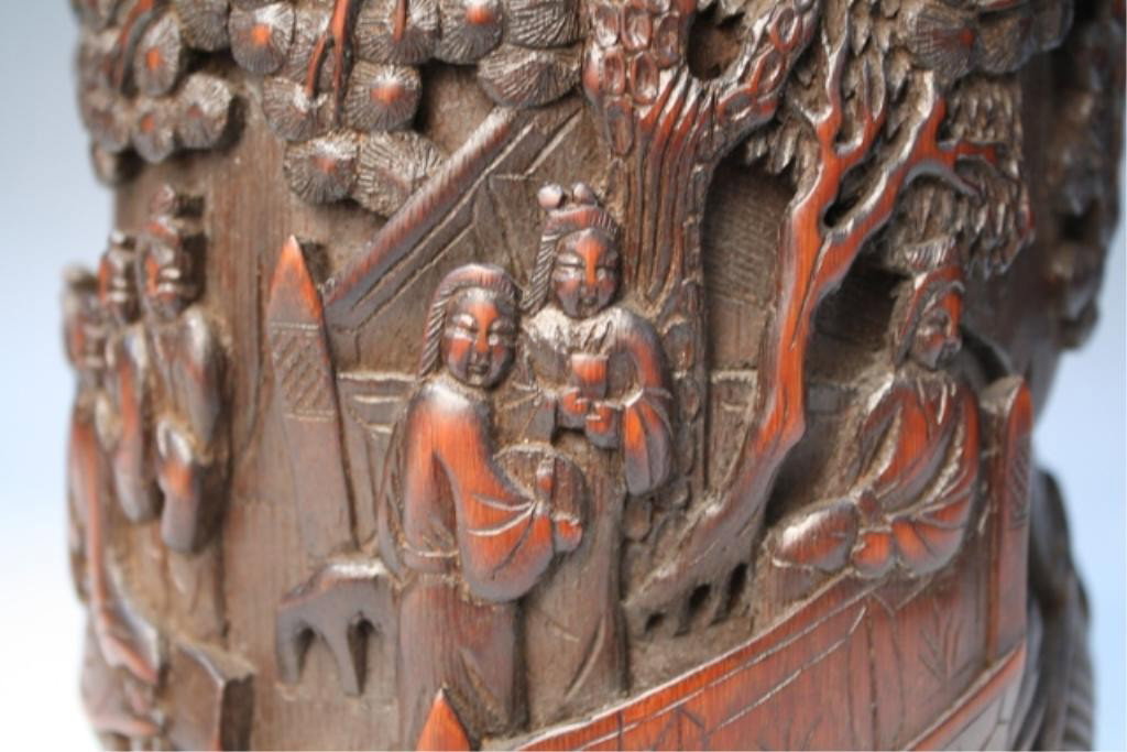 Chinese Carved Bamboo Brushpot w/ Figural Scene - 9