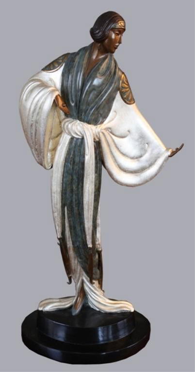 Etre "Belle de Nuit" Bronze Sculpture 1987: Bronze female figure sculpture entitled Belle de Nuit, Erte (Russian/French, 1892-1990), France, 1987; signed and marked 226/375. Dimensions: 17-1/2"H x 8"W x 5-1/4"D