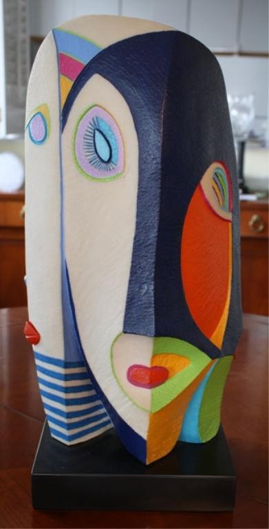 Helen Finch Abstract Plaster Sculpture 1985: Abstract plaster sculpture depicting faces, Helen Finch (American, 20th century), United States, 1985; signed and dated. Dimensions: approximately 18-1/4"H x 10"W x 7"D