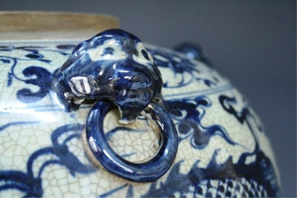 Ming Dyn. Chinese Blue & White Covered Dragon Jar - 10