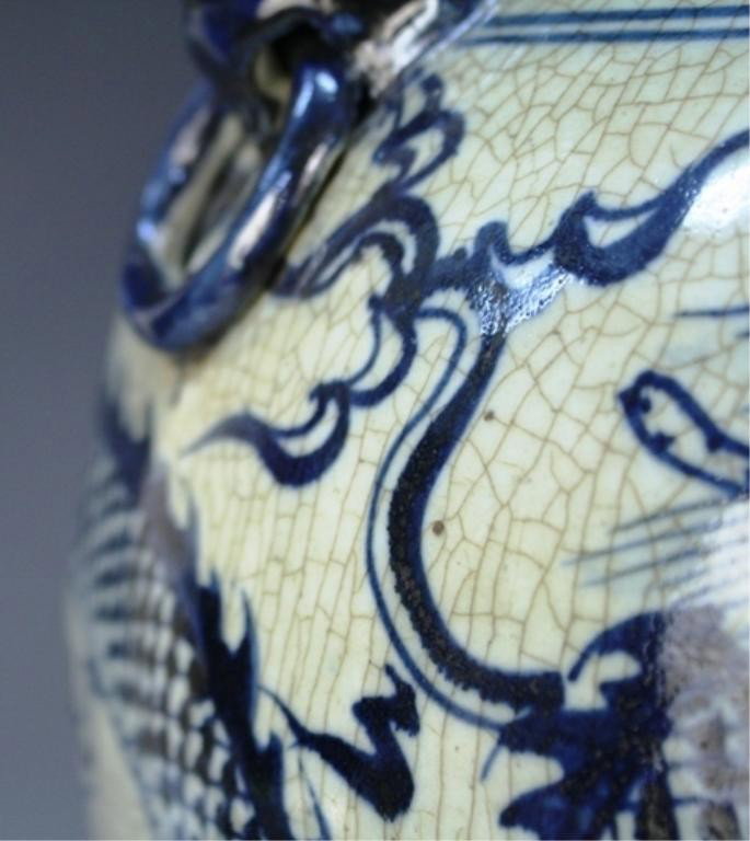 Ming Dyn. Chinese Blue & White Covered Dragon Jar - 9