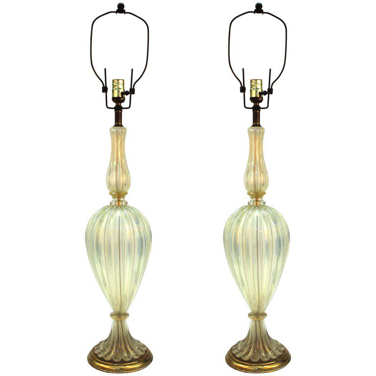 Seguso Italian Murano Gold Glass Table Lamps, Pr (1 of 15)