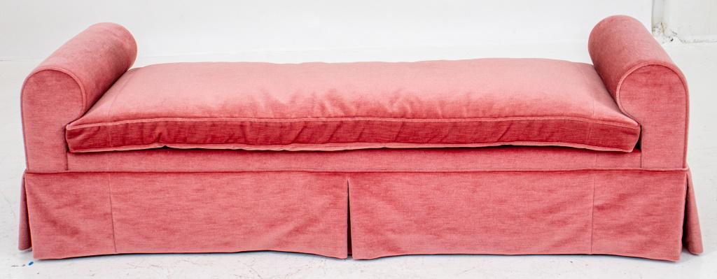 Rose Pink Mohair Upholstered Two-Arm Bench (1 of 9)