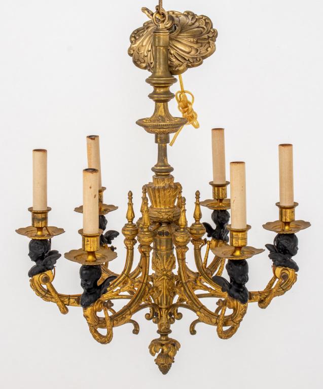 Neoclassical Carved Brass Chandelier With Cherubs (1 of 9)