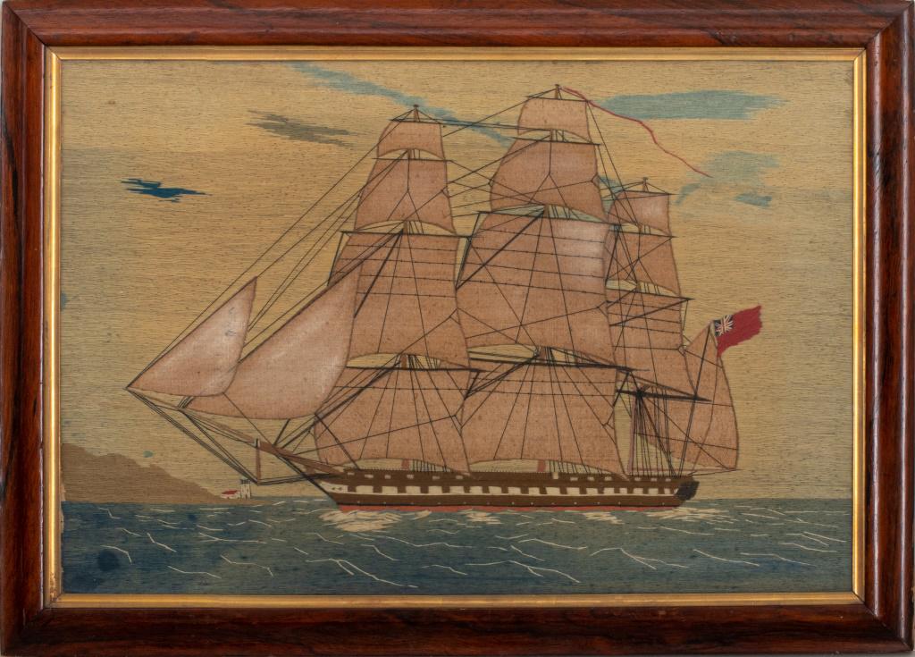 British 19th Century Maritime Woolwork Picture (1 of 9)