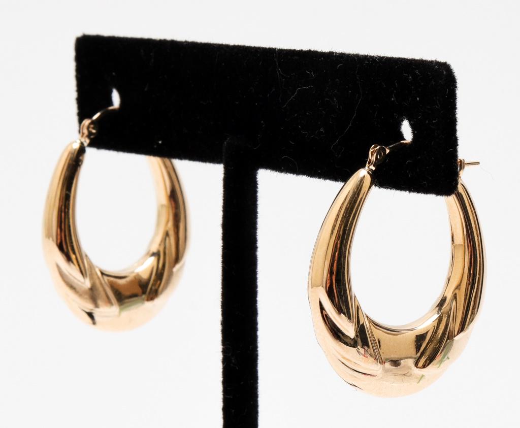 Vintage 14K Yellow Gold Oval Hoop Earrings (1 of 3)