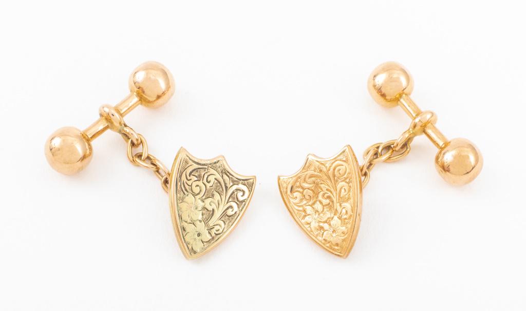 English Art Deco 9K Yellow Gold Cufflinks (1 of 5)