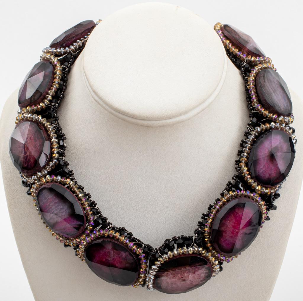 Pink Banded Agate Statement Necklace (1 of 6)