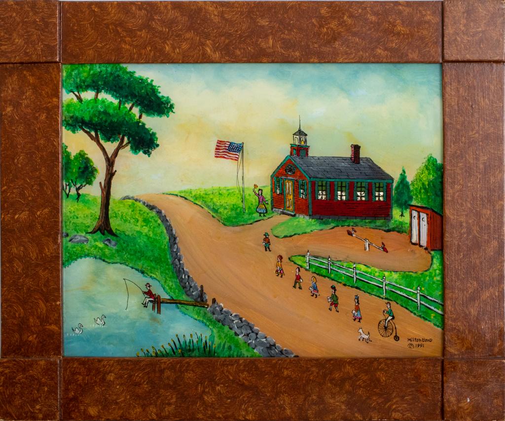 Milton Bond "Red School House" Reverse Painting (1 of 13)