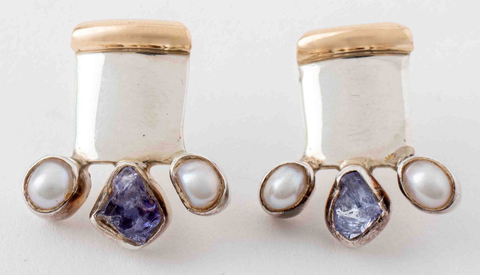 Lilly Barrack Silver Gold Tanzanite Pearl Earrings (1 of 7)