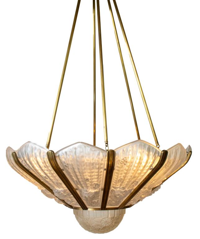 Genet & Michon Art Deco Frosted Glass Chandelier (1 of 7)