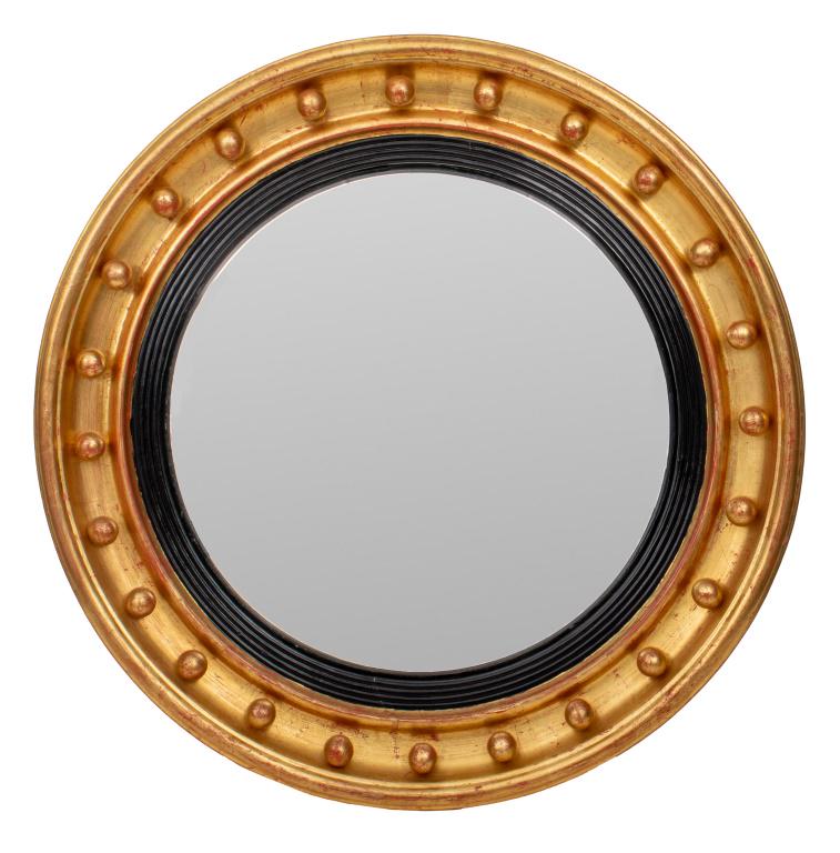 British Regency Ebonized & Gilt Wood Convex Mirror (1 of 6)