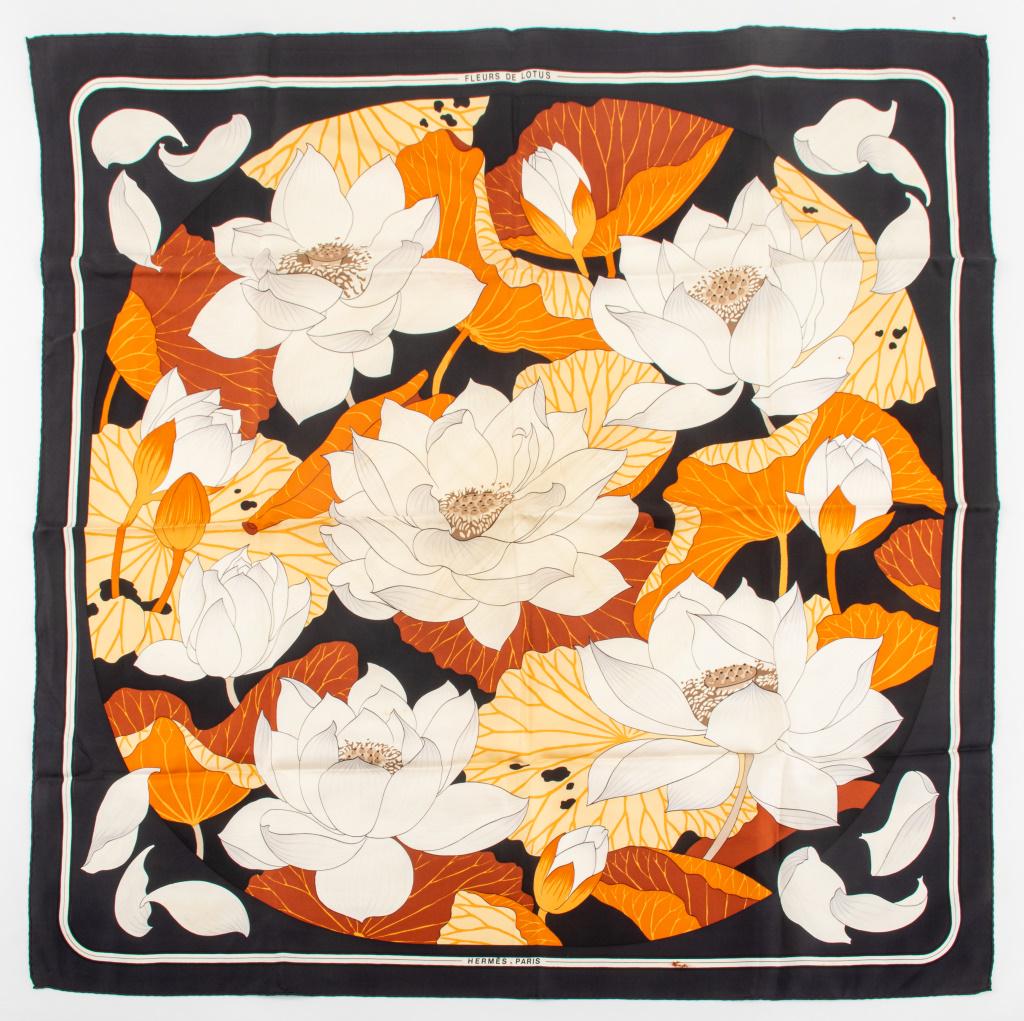 Hermes "Fleurs de Lotus" Silk Twill Scarf (1 of 5)