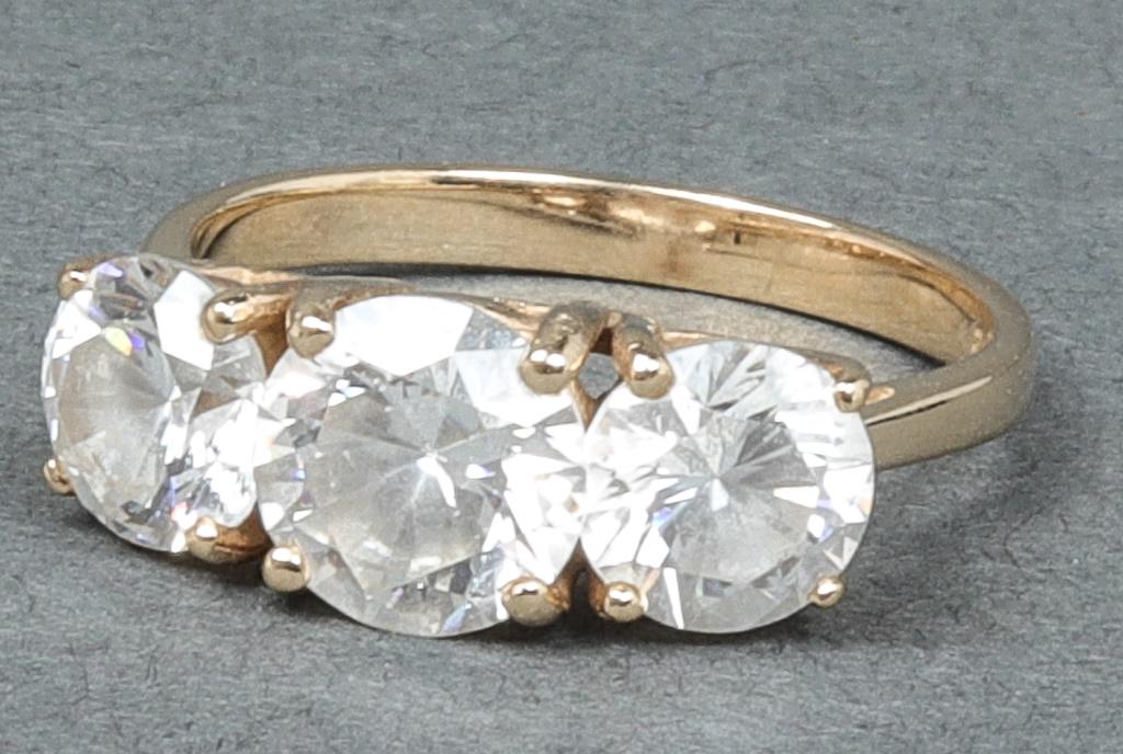 14K Yellow Gold Cubic Zirconia Three Stone Ring (1 of 3)