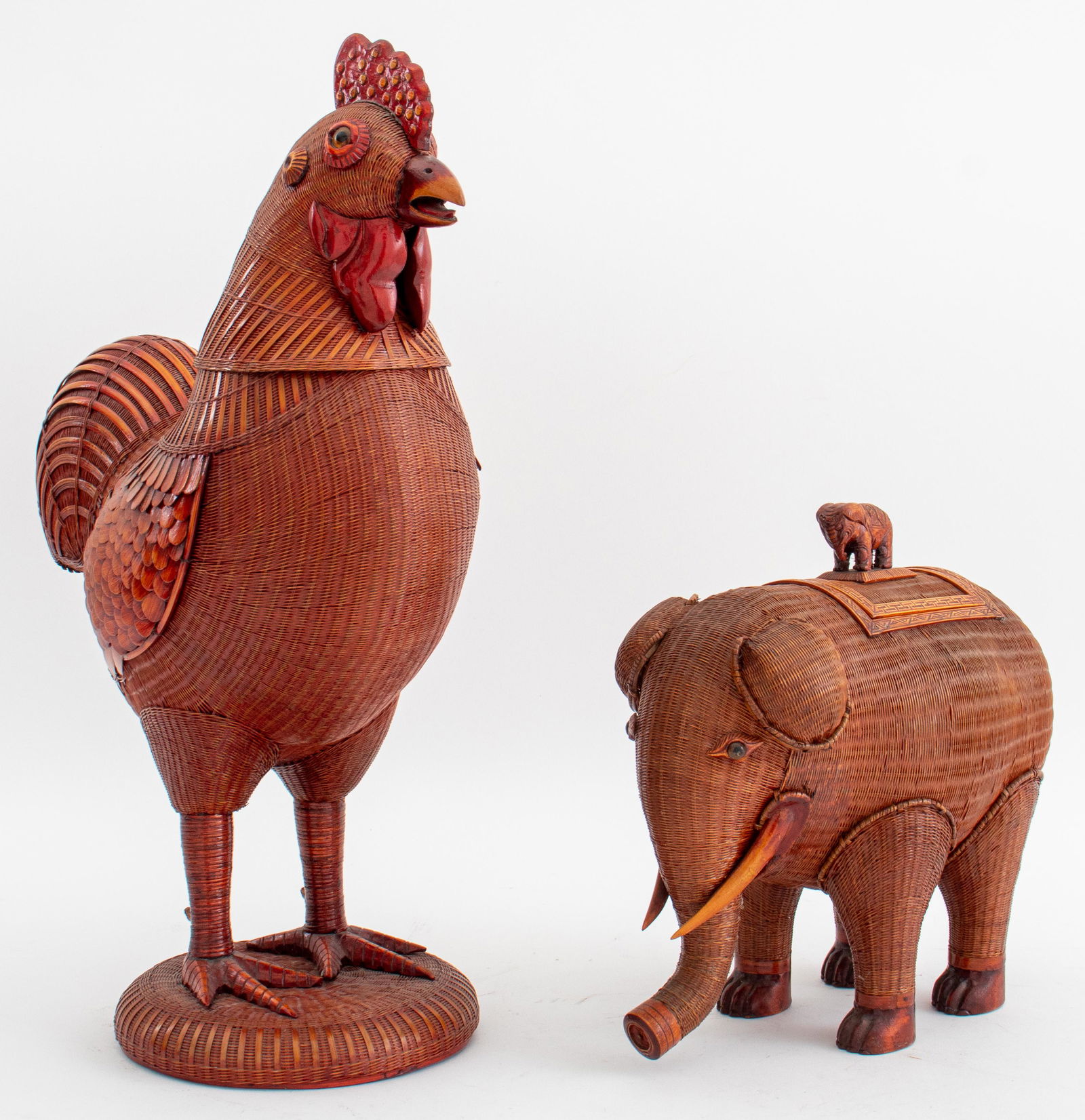 Vintage Chinese Wicker Rooster & Elephant Box (1 of 7)