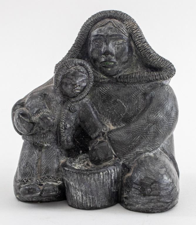 Inuit Manner Mother & Child Figural Cast Sculpture (1 of 9)