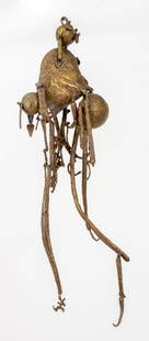 Louise Bourgeois Style Abstract Bronze Sculpture: Abstract surrealist modern hanging bronze sculpture or mobile in the manner of Louise Bourgeois (French-American, 1911-2010), apparently unsigned. 30" H x 15" W x 5" D.