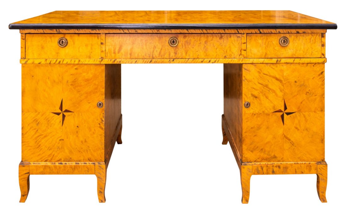 Biedermeier Revival Birch & Ebonized Kneehole Desk (1 of 11)