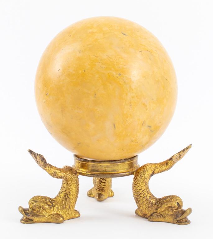 Marble Sphere on Gilt Bronze Dolphin Form Stand (1 of 8)